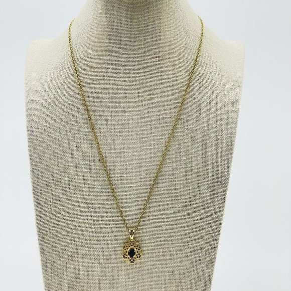 Vintage Filigree Charm Necklace Black Glass Bead Accent Gold Tone Delicate - Picture 4 of 6